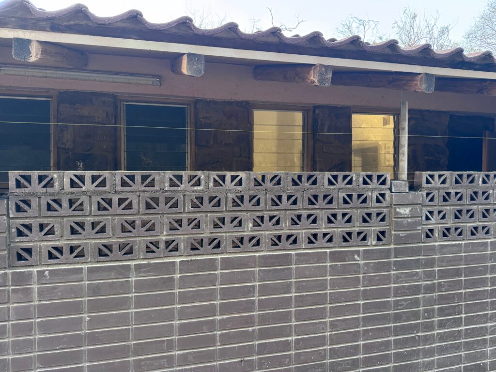 Close view of vent-block and face-brick wall